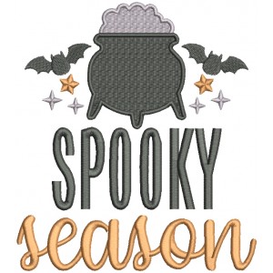 Spooky Season Cauldrin And Bats Halloween Filled Machine Embroidery Design Digitized Pattern